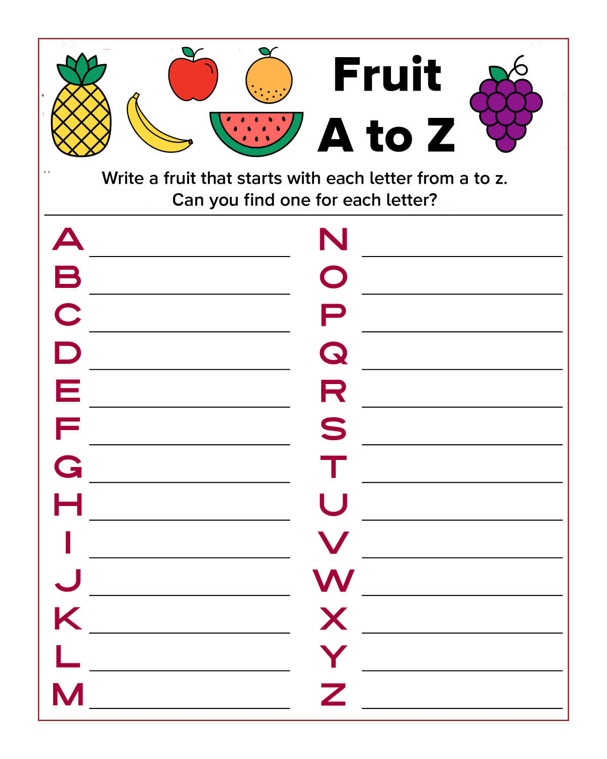 free printable fruit activity page