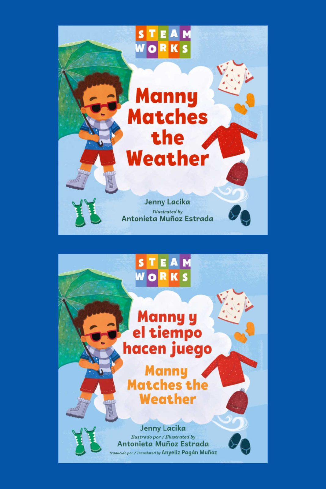 Get ready for a rainy (or sunny!) day with Manny Matches the Weather! ☔ This super cute board book by Jenny Lacika helps toddlers solve everyday issues through weather concepts. It's available in All-English or the Spanish Bilingual edition, Manny y el tiempo hacen juego. 🌈