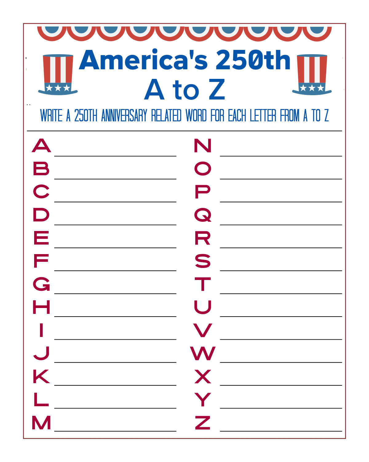 free printable americas 250th word activity page