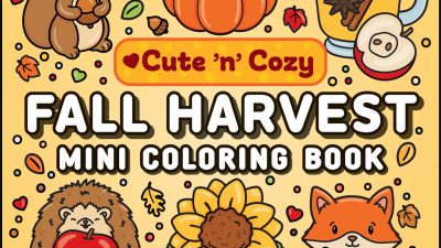 cute and cozy fall harvest mini coloring book