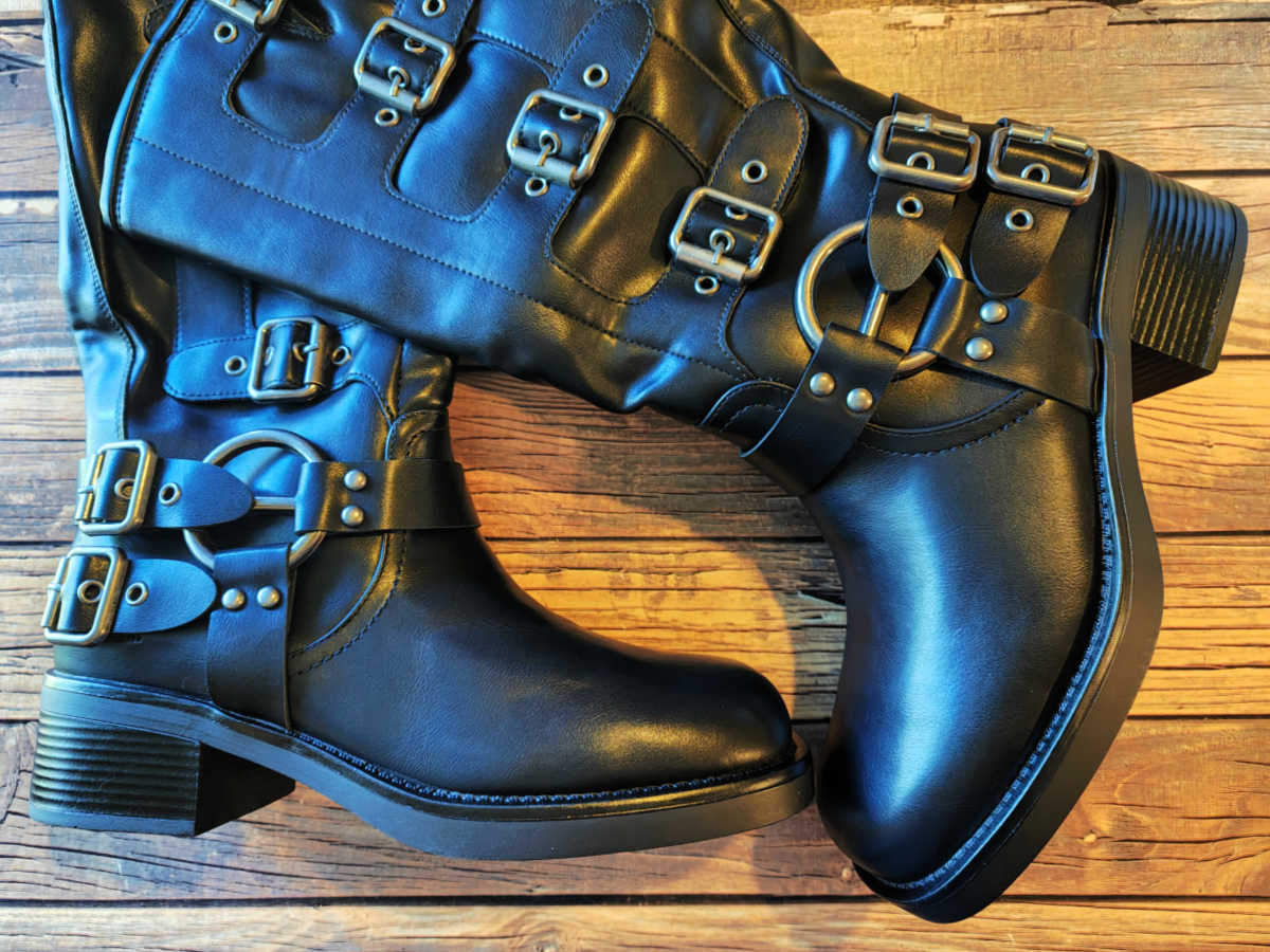 womens knee high moto biker boots