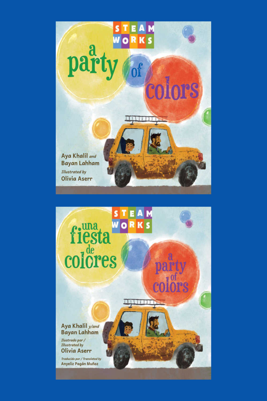 Spark early learning joy with A Party of Colors by Aya Khalil! Discover how this super cute STEAMworks board book introduces color mixing, early science concepts, and language building in both English and bilingual English/Spanish editions.