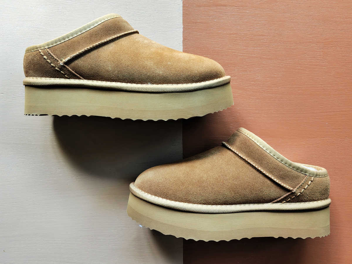 fuzzy suede platform slippers