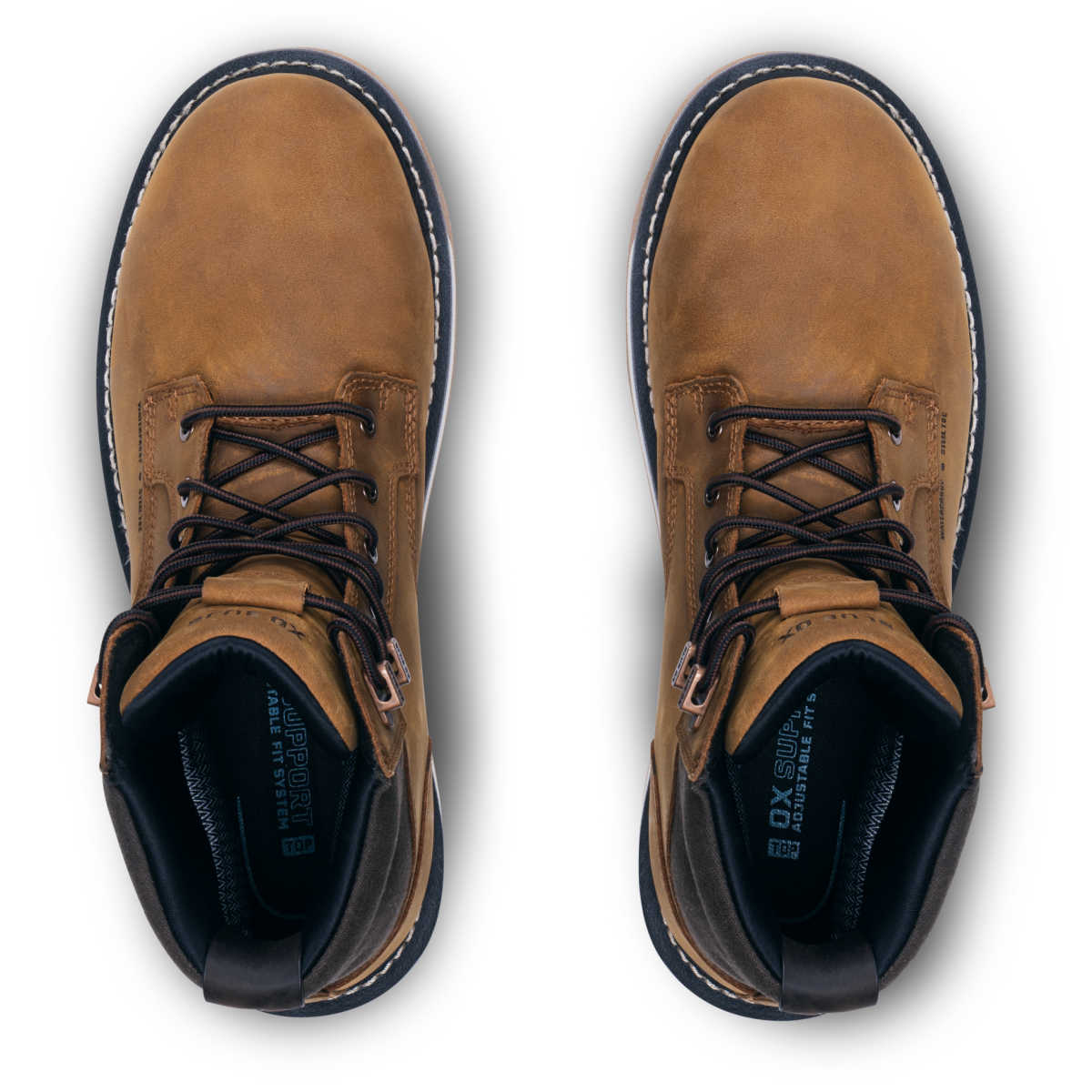 overhead view magna blue ox steel toe boots
